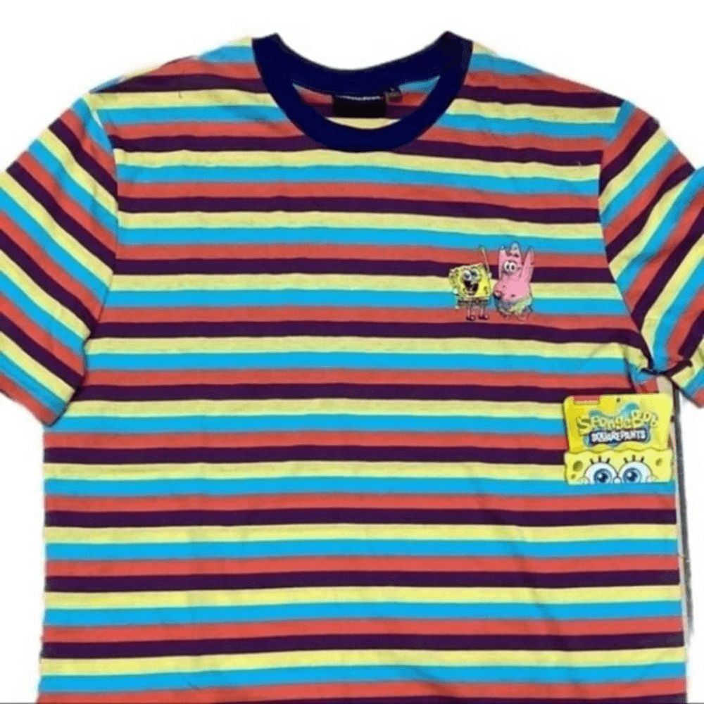 Nickelodeon T-Shirt Mens M‎ Spongebob Patrick Stripe Colorful 90’s Retro Cartoon